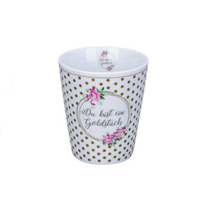 Tazza mug grigio con rose e pois dorati