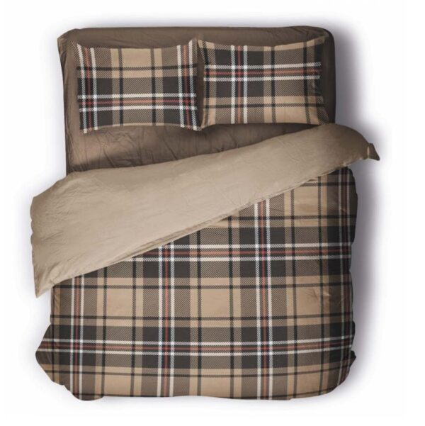 Parure copripiumino piazza e mezza tartan beige